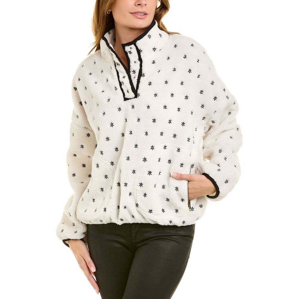 Lea & Viola Womens  Embroidered Teddy Pullover, White